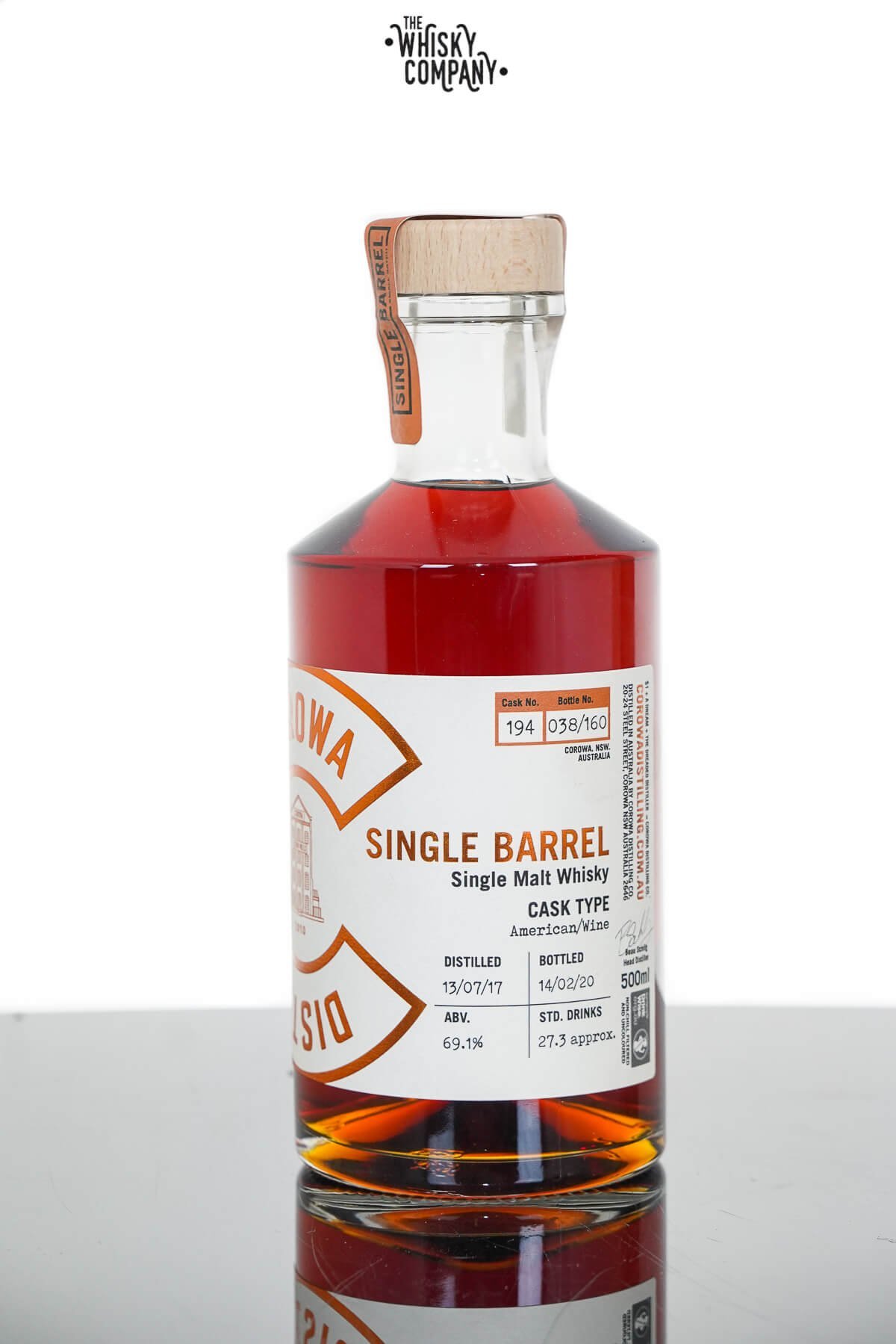 Corowa Single Barrel American Oak Wine Cask Matured Single Malt Whisky – Cask 194 (500ml)