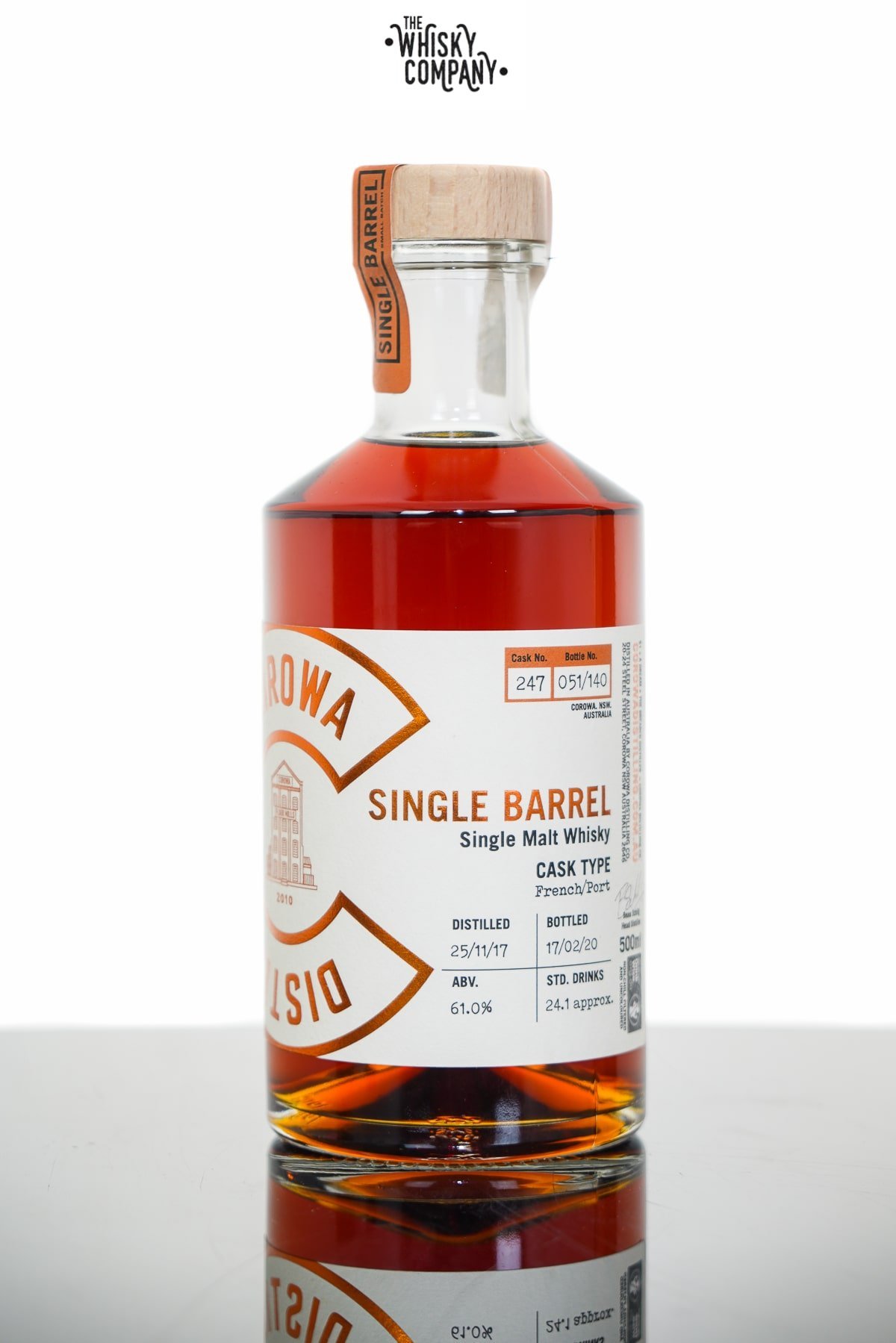Corowa Single Barrel Peated French Oak Port Cask Matured Single Malt Whisky – Cask 247 (500ml)